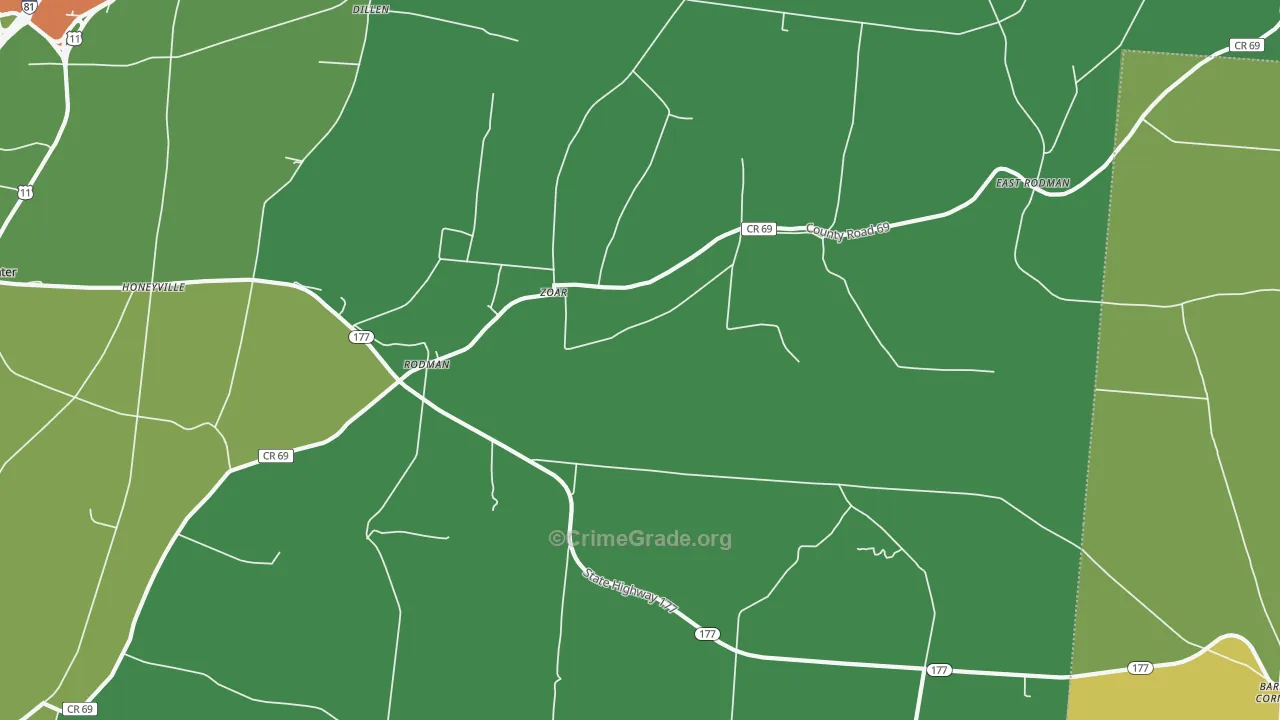 Rodman, NY Map of Drug-Related Crime Rates