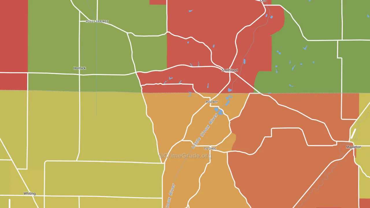 Rodney, IA Map of Drug-Related Crime Rates