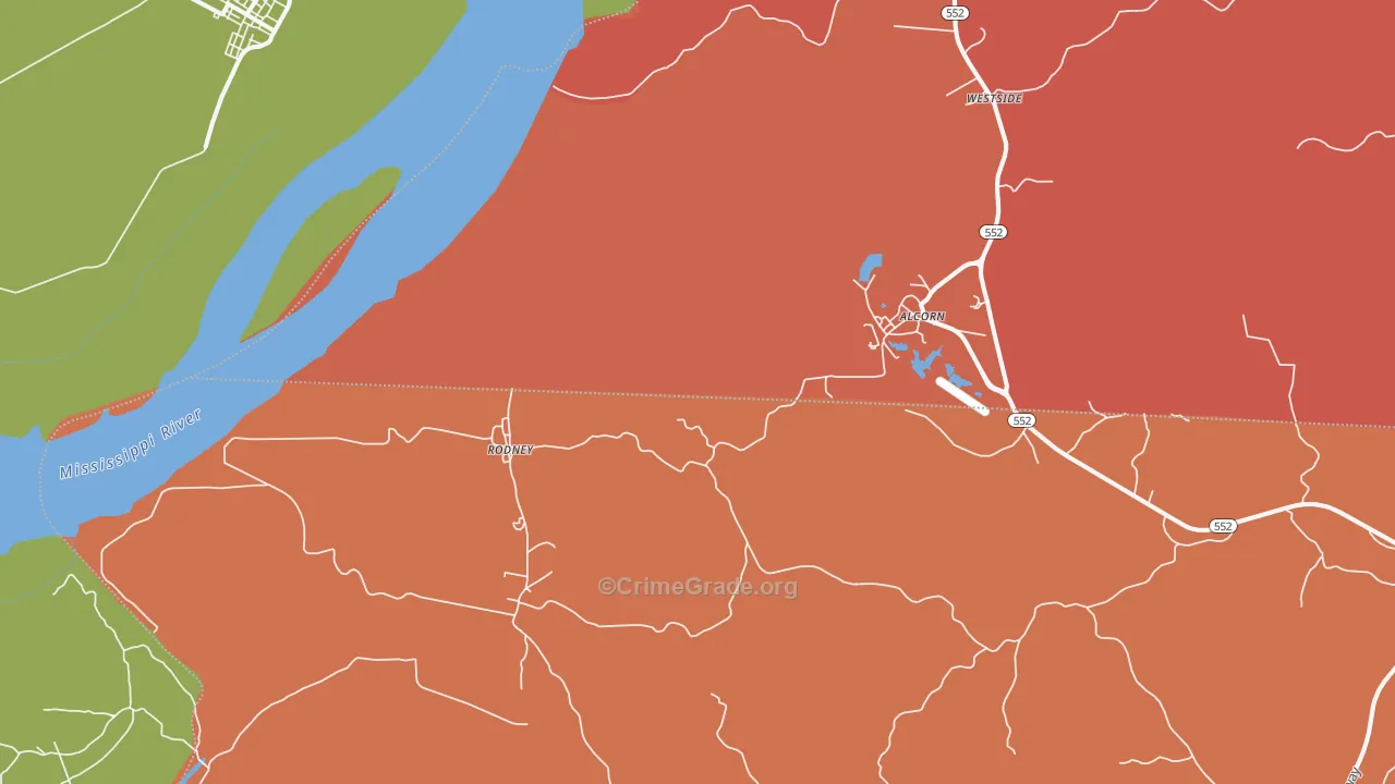Rodney, MS Map of Drug-Related Crime Rates