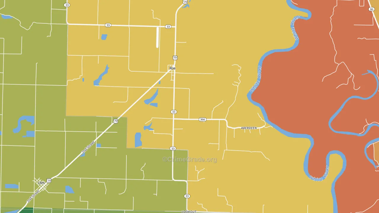 Roe, AR Map of Drug-Related Crime Rates