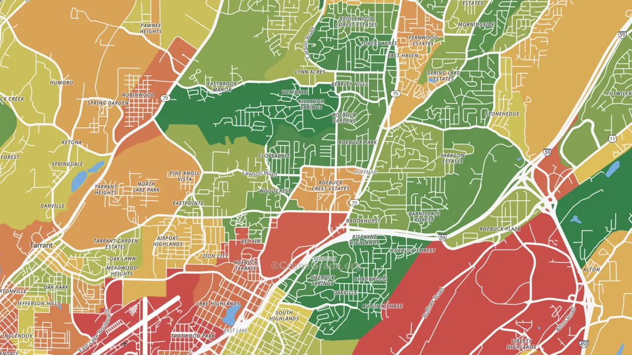 Roebuck, Birmingham, AL Map of Drug-Related Crime Rates