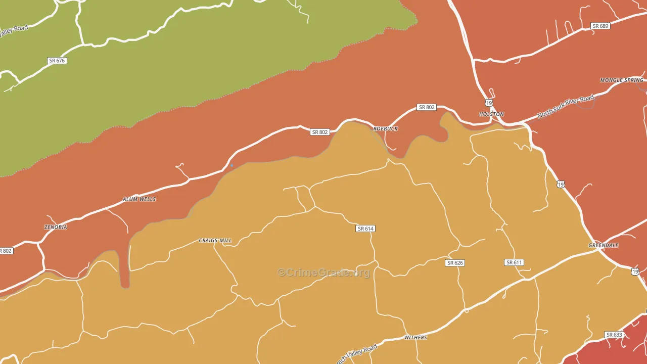 Roebuck, VA Map of Drug-Related Crime Rates