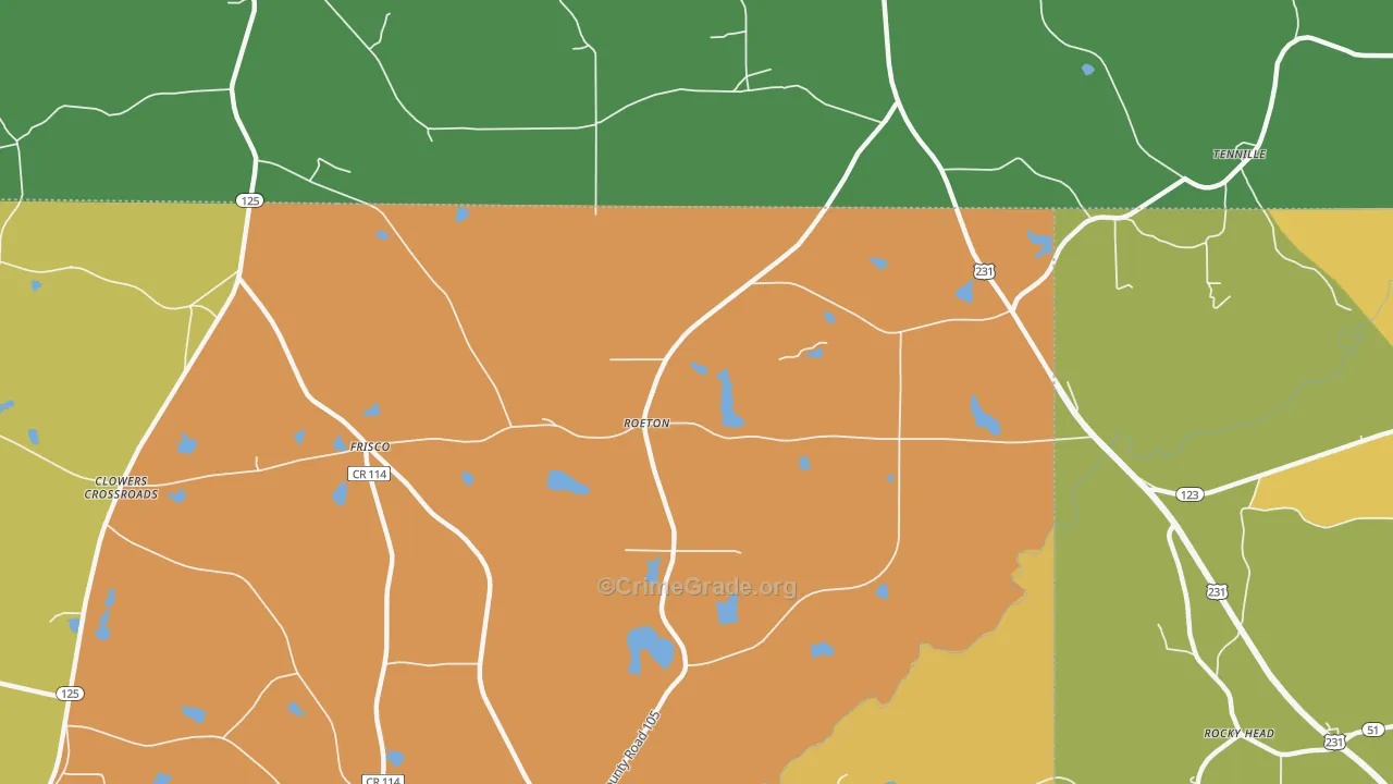 Roeton, AL Map of Drug-Related Crime Rates