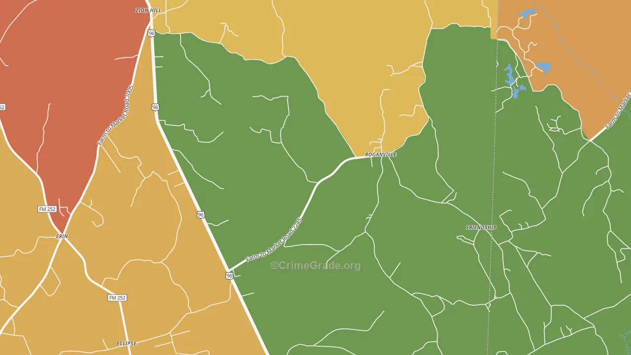 Roganville, TX Map of Drug-Related Crime Rates