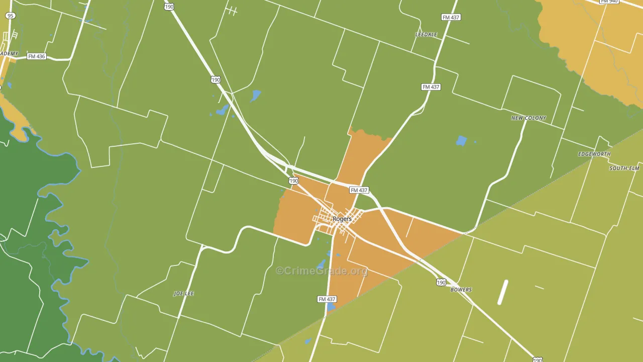 Rogers, TX Map of Drug-Related Crime Rates