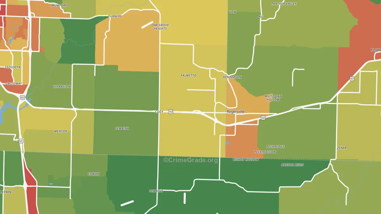 Rogersville, MO Map of Drug-Related Crime Rates
