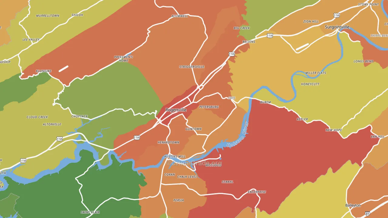 Rogersville, TN Map of Drug-Related Crime Rates