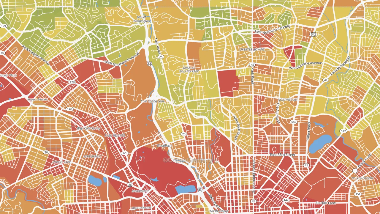 Roland Park-Homewood-Guilford, Baltimore, MD Map of Drug-Related Crime Rates