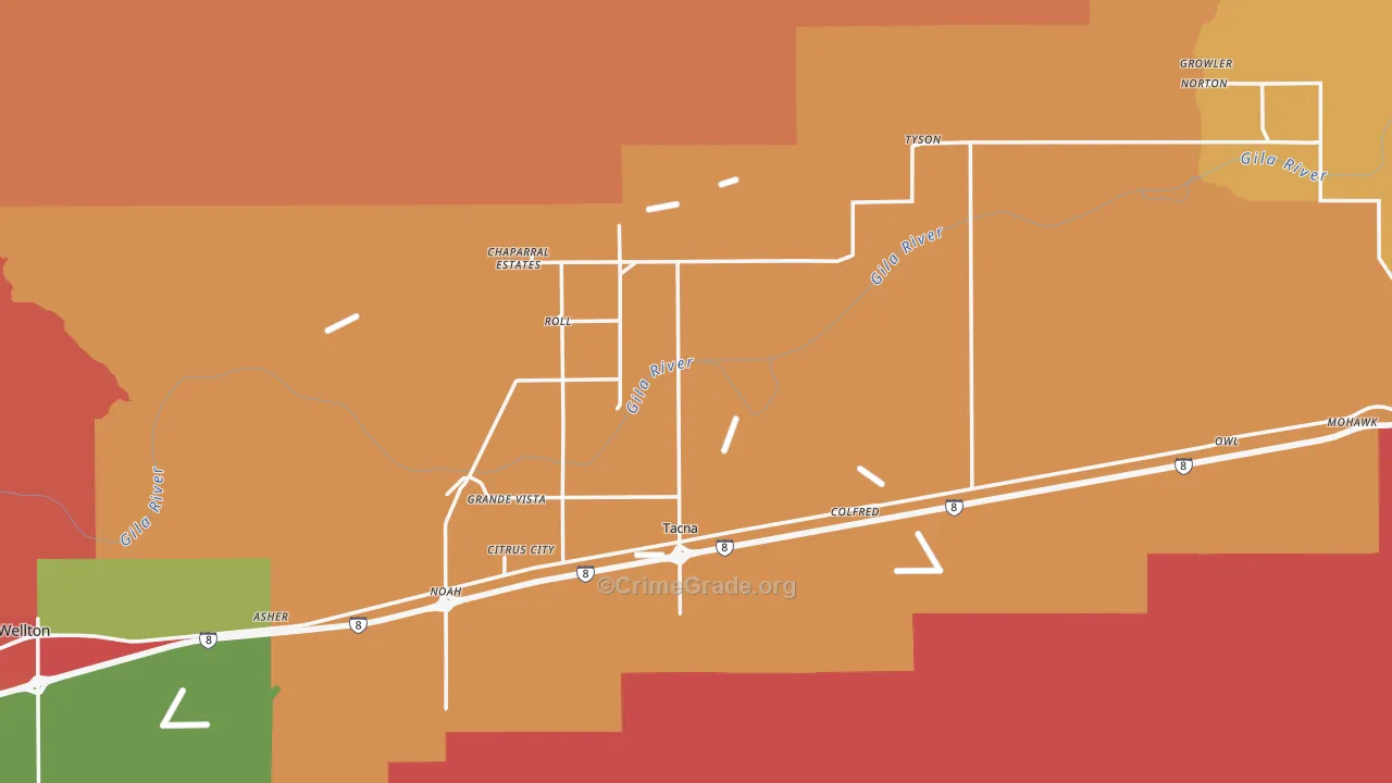 Roll, AZ Map of Drug-Related Crime Rates