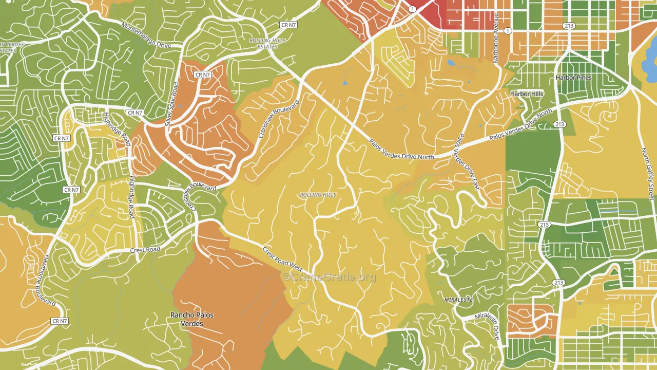 Rolling Hills, CA Map of Drug-Related Crime Rates