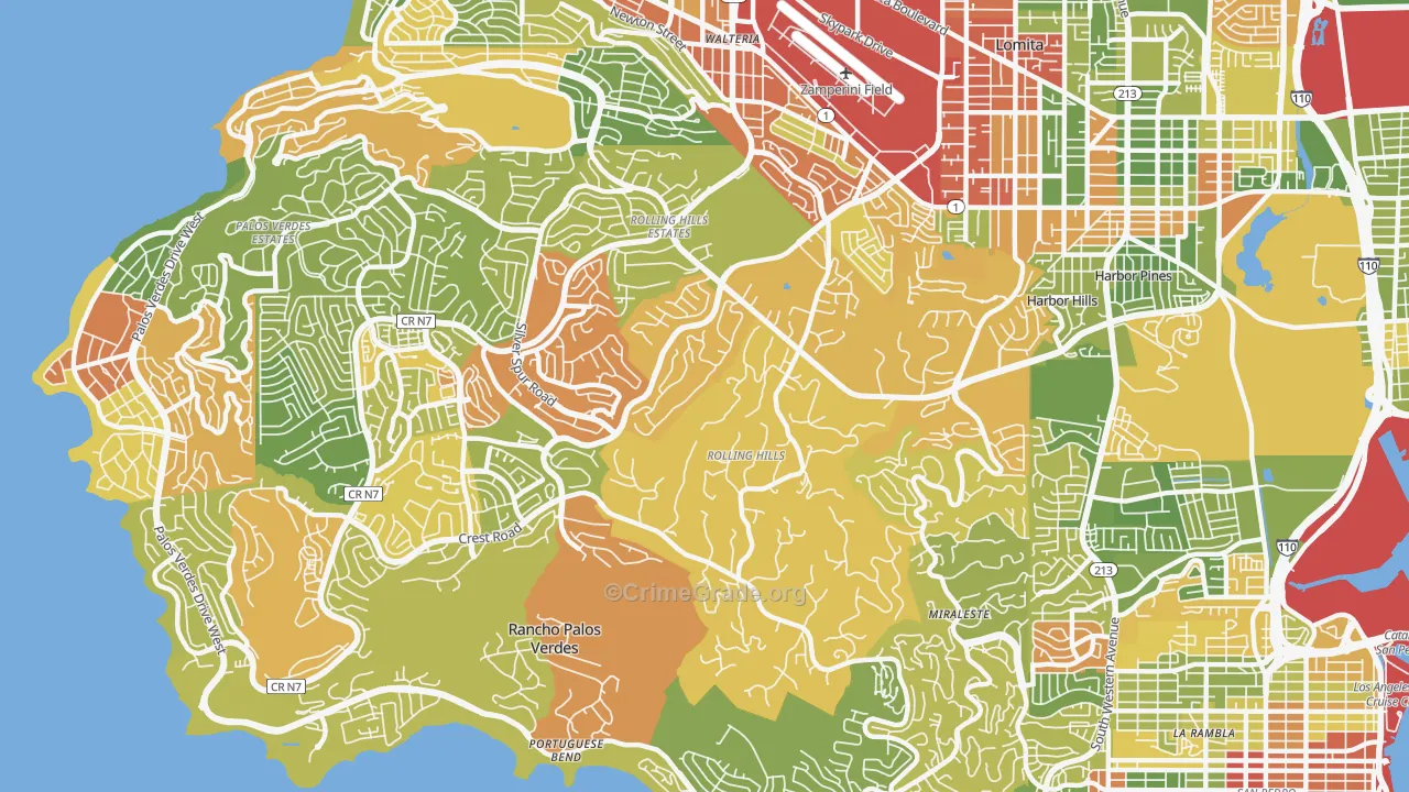 Rolling Hills Estates, CA Map of Drug-Related Crime Rates