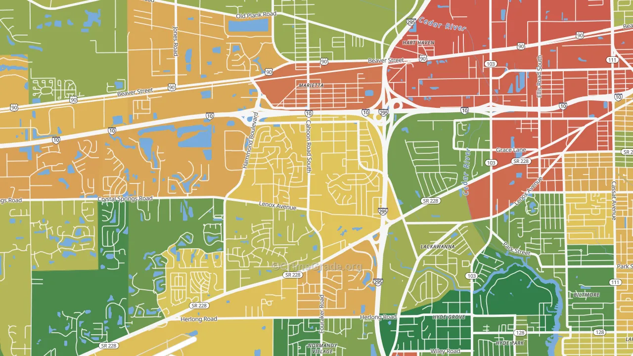 Rolling Hills, Jacksonville, FL Map of Drug-Related Crime Rates