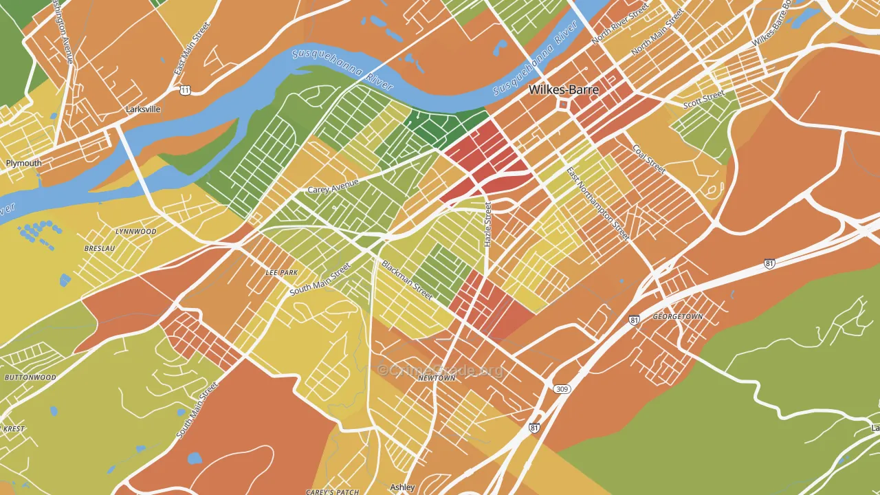 Rolling Mill Hill, Wilkes-Barre, PA Map of Drug-Related Crime Rates