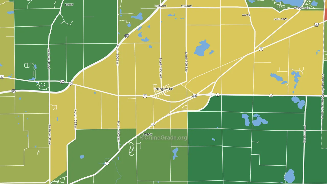 Rolling Prairie, IN Map of Drug-Related Crime Rates