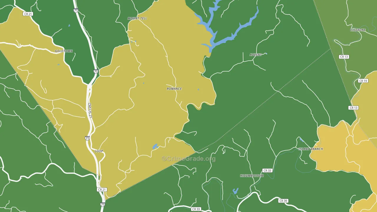 Romance, WV Map of Drug-Related Crime Rates