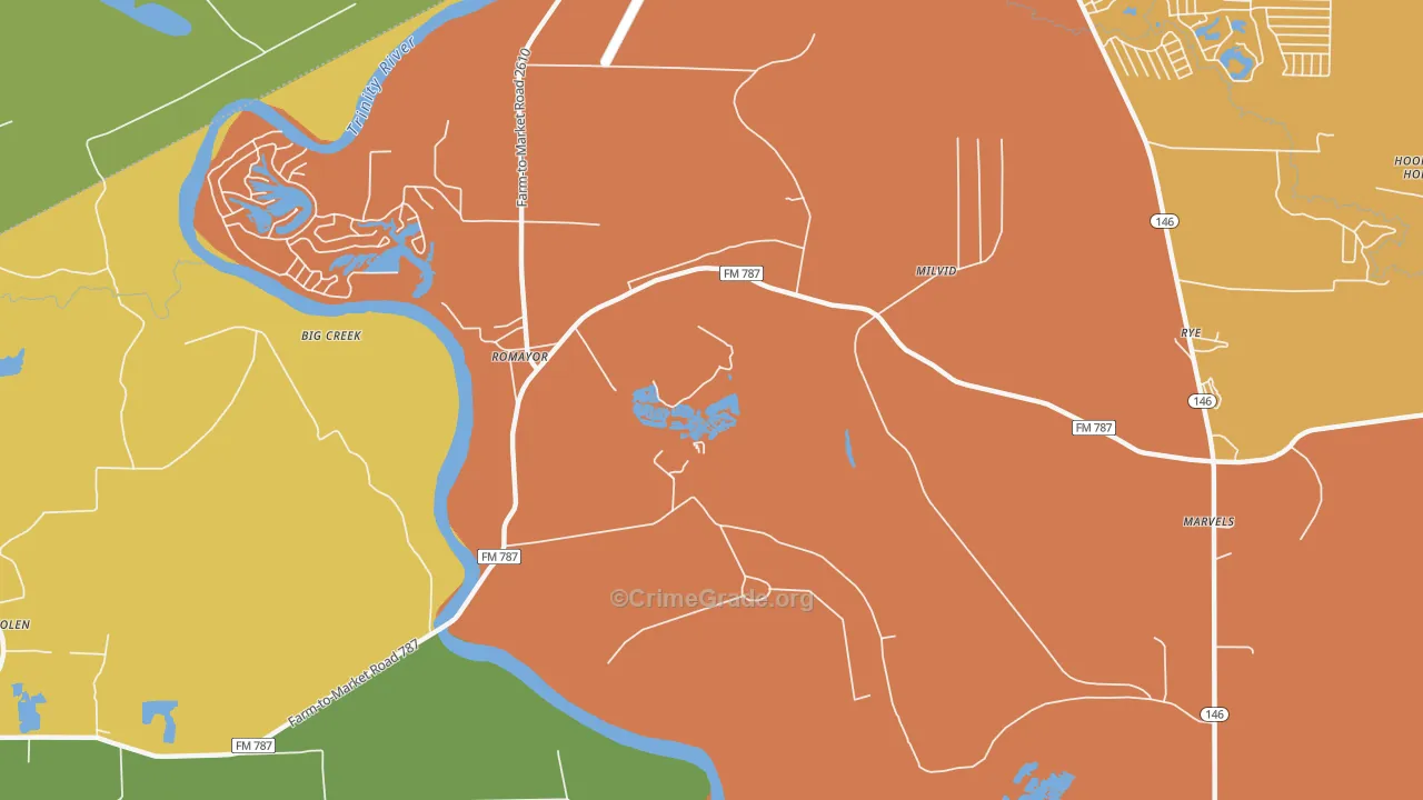 Romayor, TX Map of Drug-Related Crime Rates