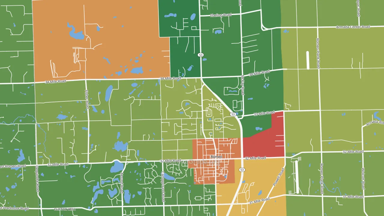 Romeo, MI Map of Drug-Related Crime Rates