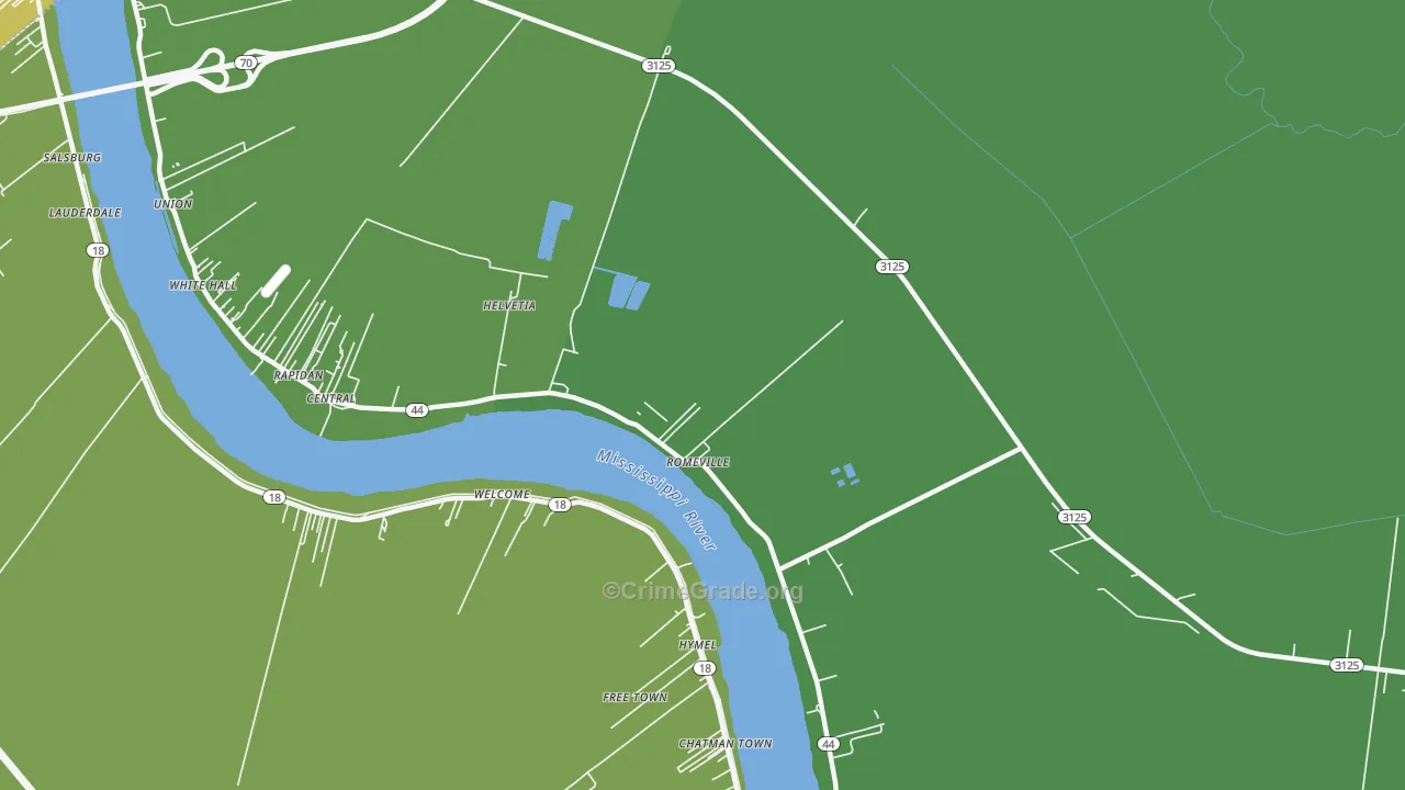 Romeville, LA Map of Drug-Related Crime Rates