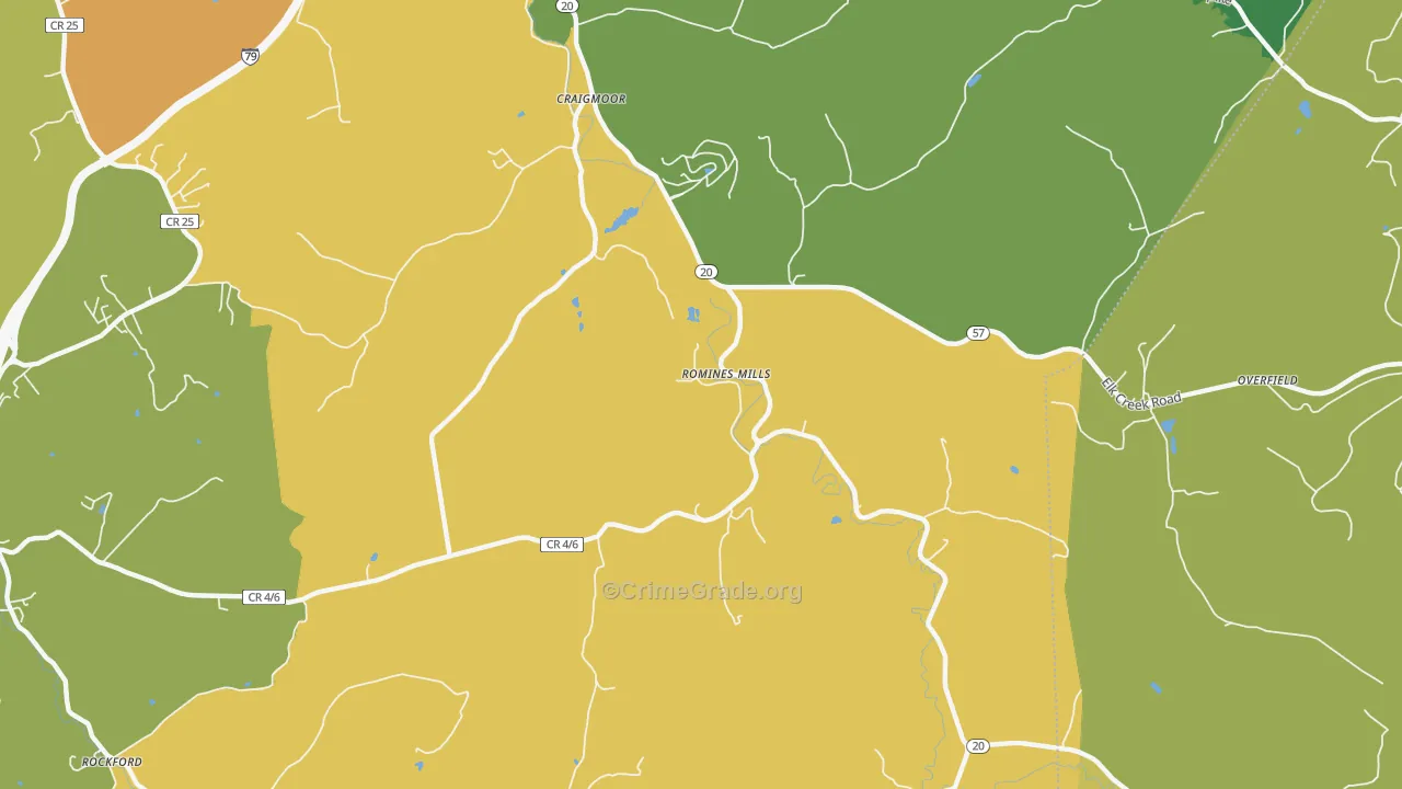 Romines Mills, WV Map of Drug-Related Crime Rates