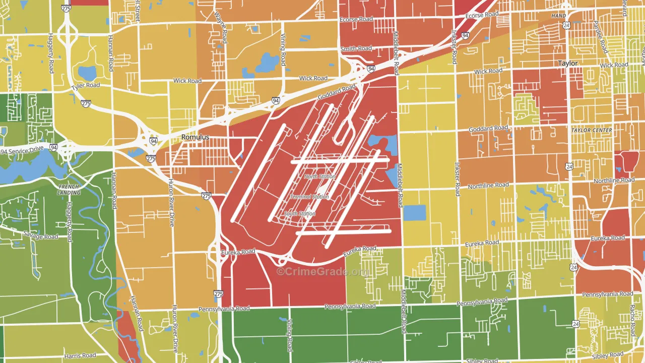 Romulus, MI Map of Drug-Related Crime Rates