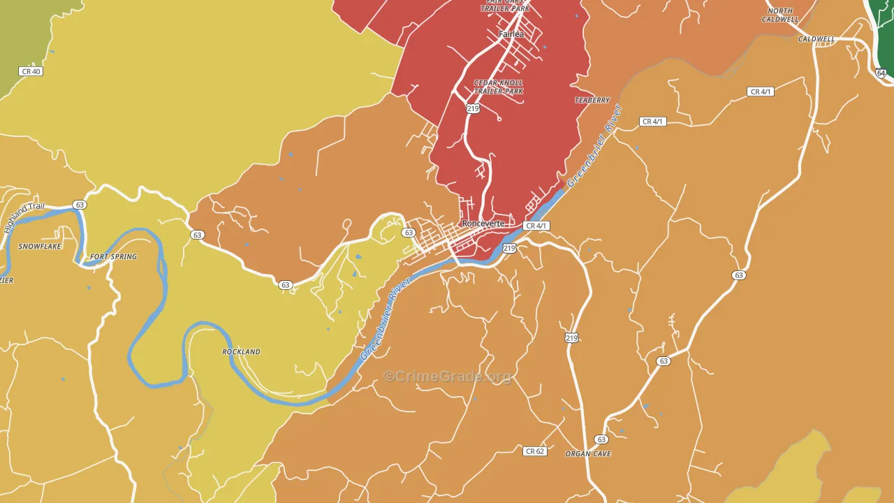 Ronceverte, WV Map of Drug-Related Crime Rates