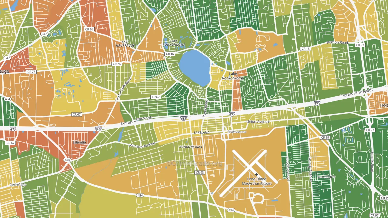 Ronkonkoma, NY Map of Drug-Related Crime Rates