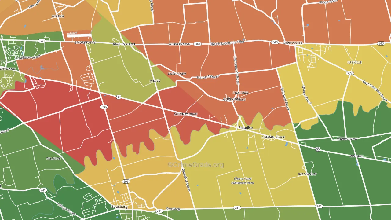 Ronks, PA Map of Drug-Related Crime Rates