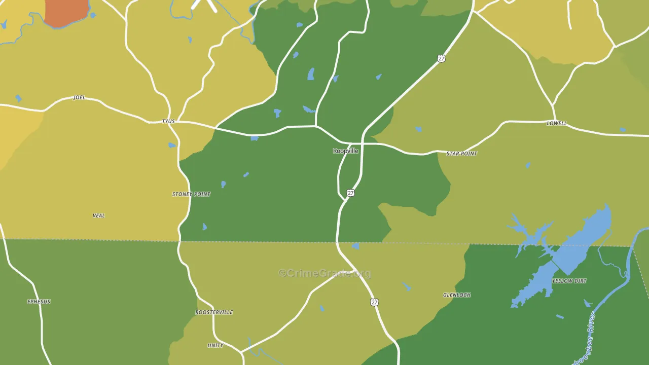 Roopville, GA Map of Drug-Related Crime Rates