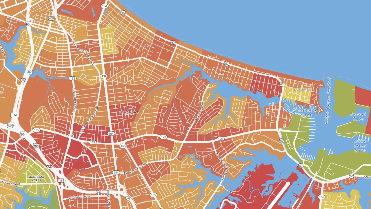 Roosevelt Gardens Area, Norfolk, VA Map of Drug-Related Crime Rates