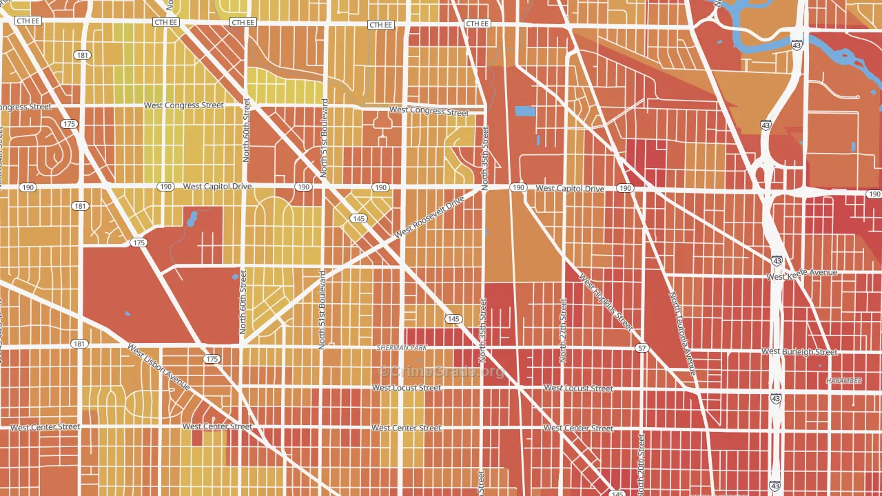 Roosevelt Grove, Milwaukee, WI Map of Drug-Related Crime Rates