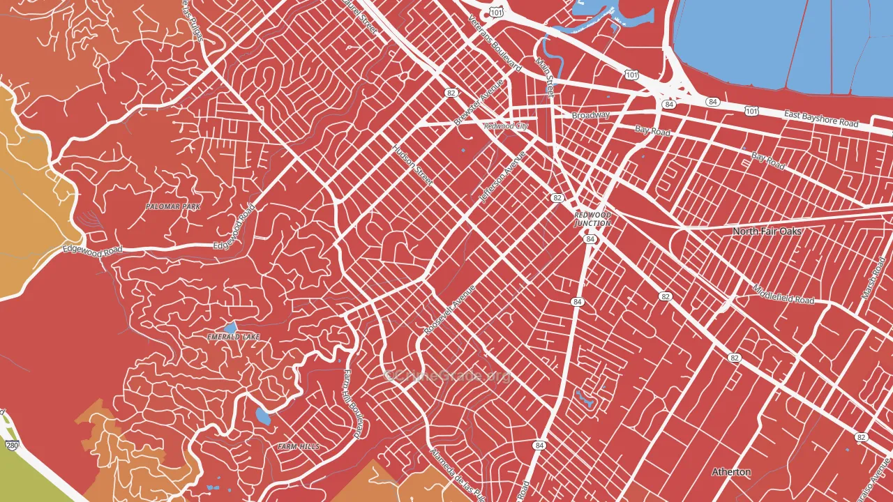 Roosevelt-San Francisco, Redwood City, CA Map of Drug-Related Crime Rates