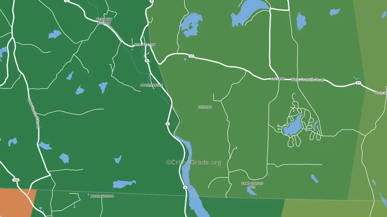 Roosterville, MA Map of Drug-Related Crime Rates