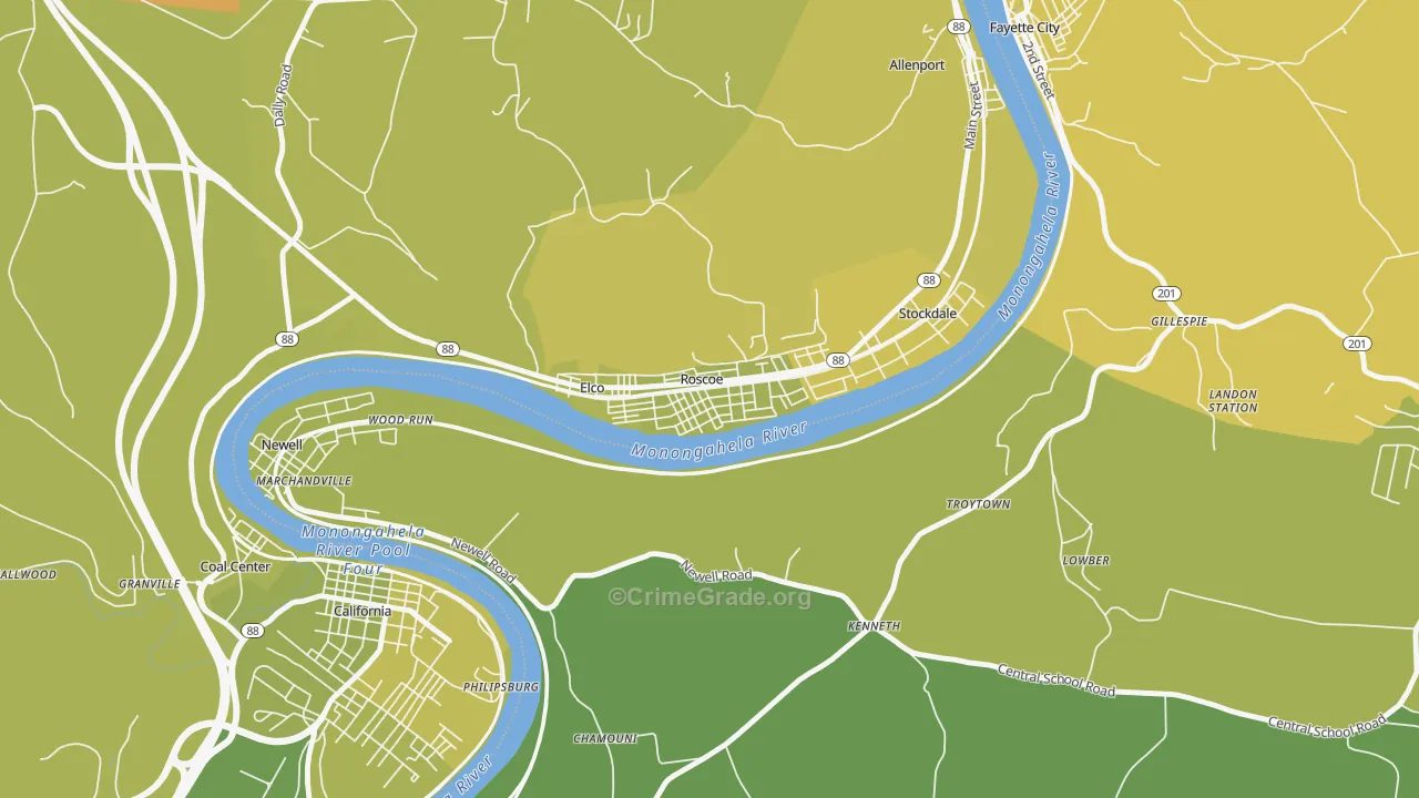 Roscoe, PA Map of Drug-Related Crime Rates