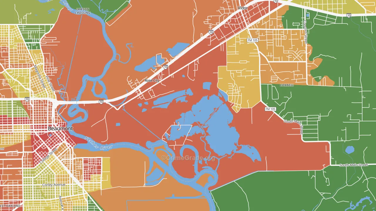 Rose City, TX Map of Drug-Related Crime Rates