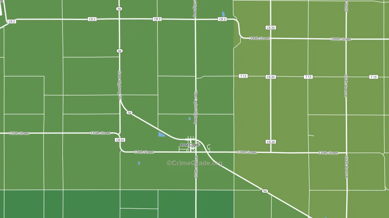 Rose Creek, MN Map of Drug-Related Crime Rates
