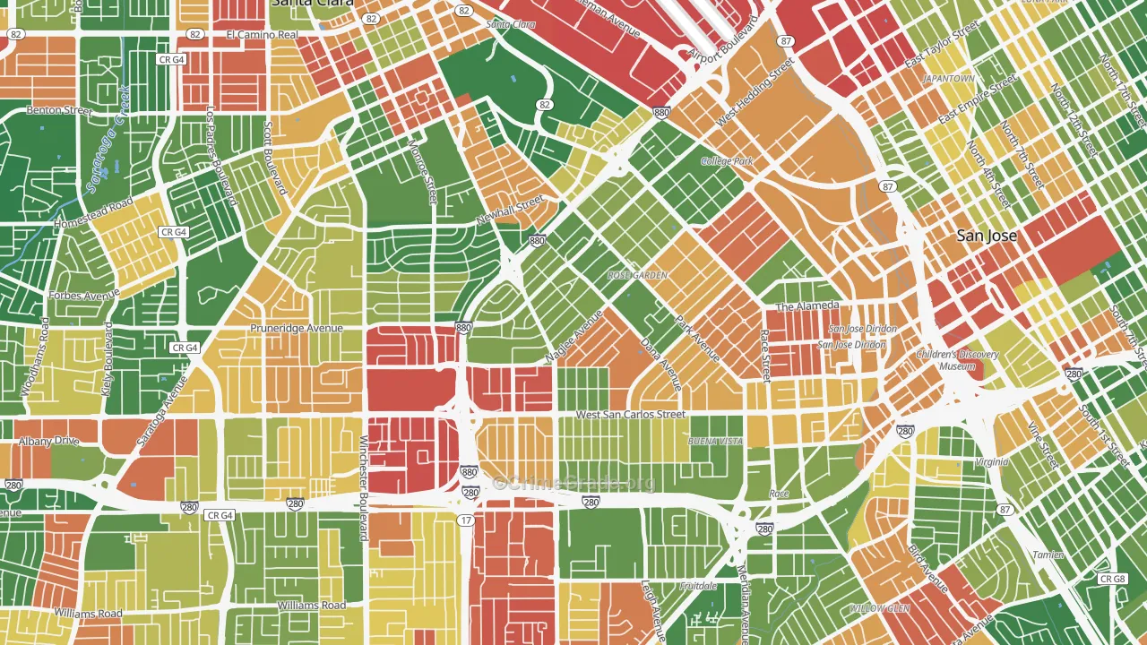 Rose Garden, San Jose, CA Map of Drug-Related Crime Rates