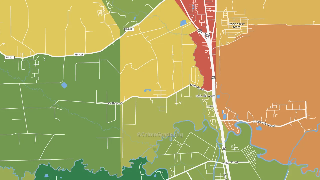 Rose Hill Acres, TX Map of Drug-Related Crime Rates