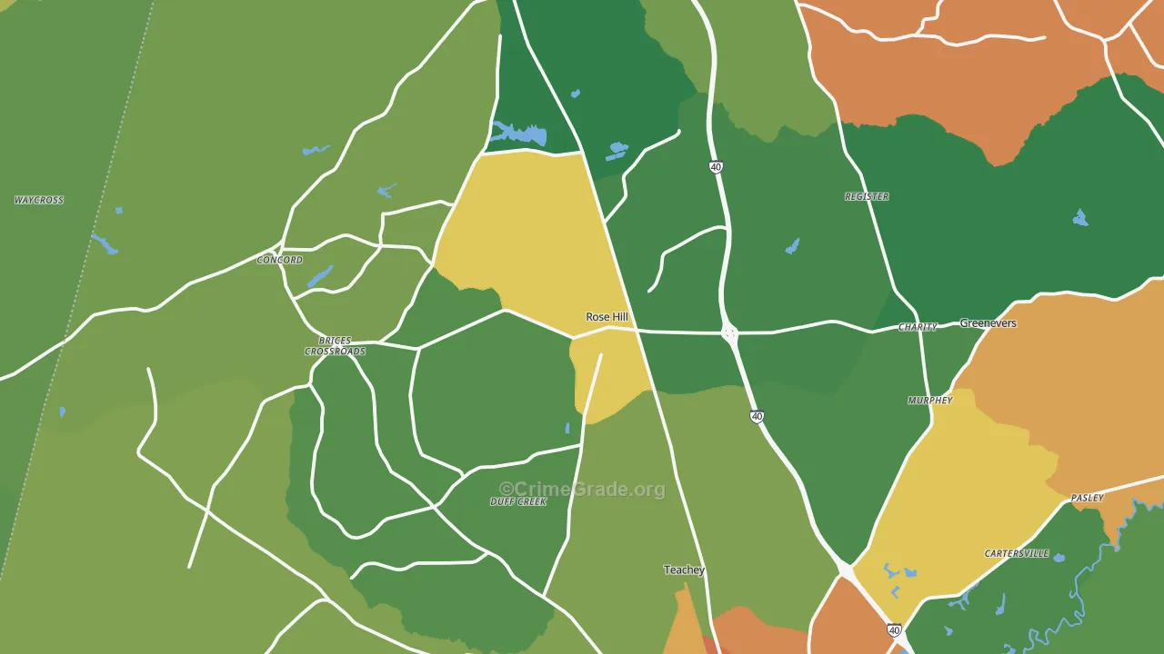Rose Hill, NC Map of Drug-Related Crime Rates