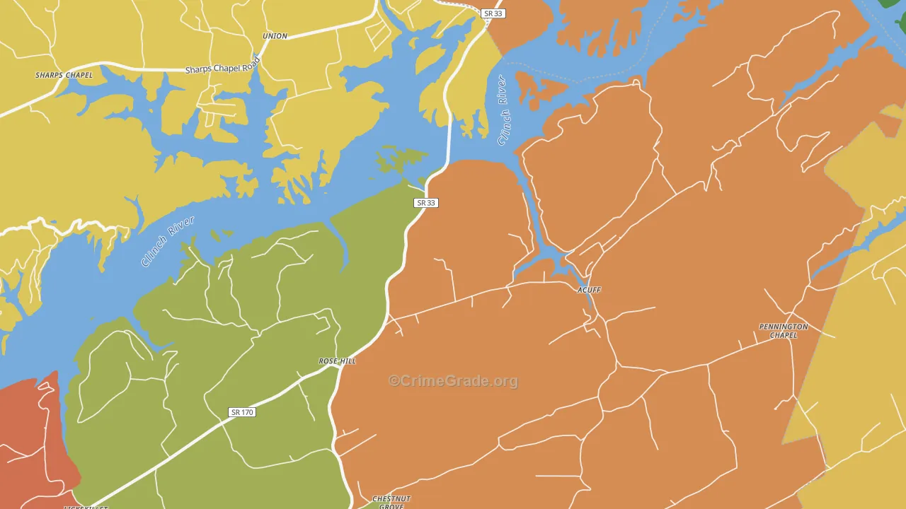 Rose Hill, TN Map of Drug-Related Crime Rates