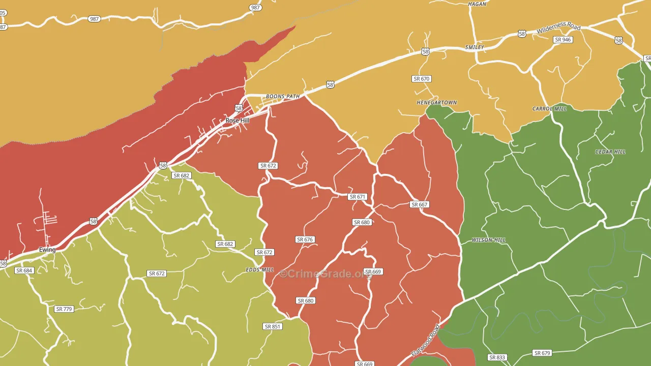 Rose Hill, VA Map of Drug-Related Crime Rates