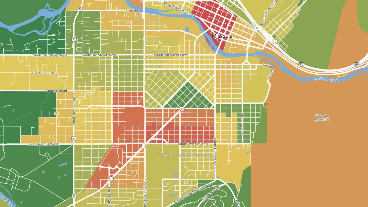 Rose Park, Missoula, MT Map of Drug-Related Crime Rates