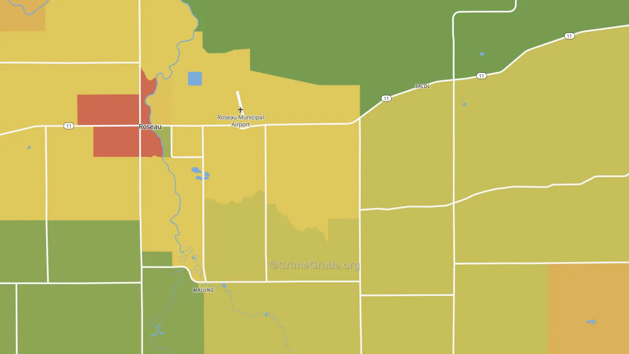 Roseau County, MN Map of Drug-Related Crime Rates