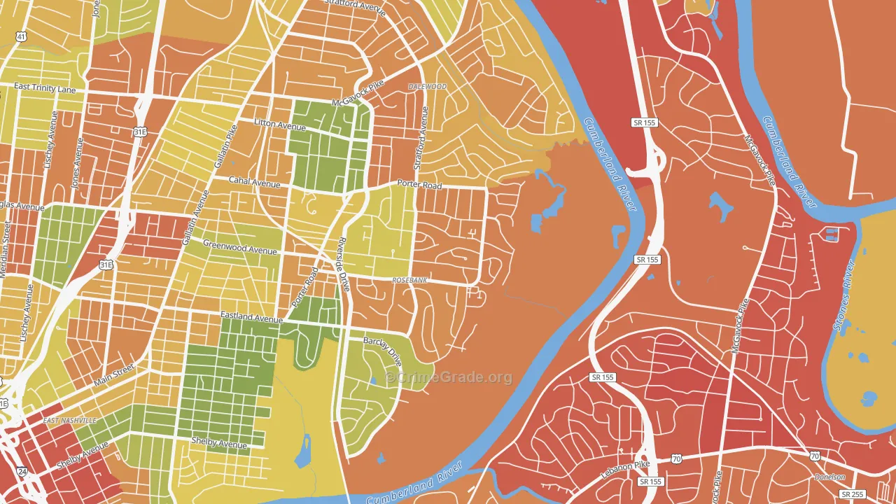 Rosebank, Nashville, TN Map of Drug-Related Crime Rates