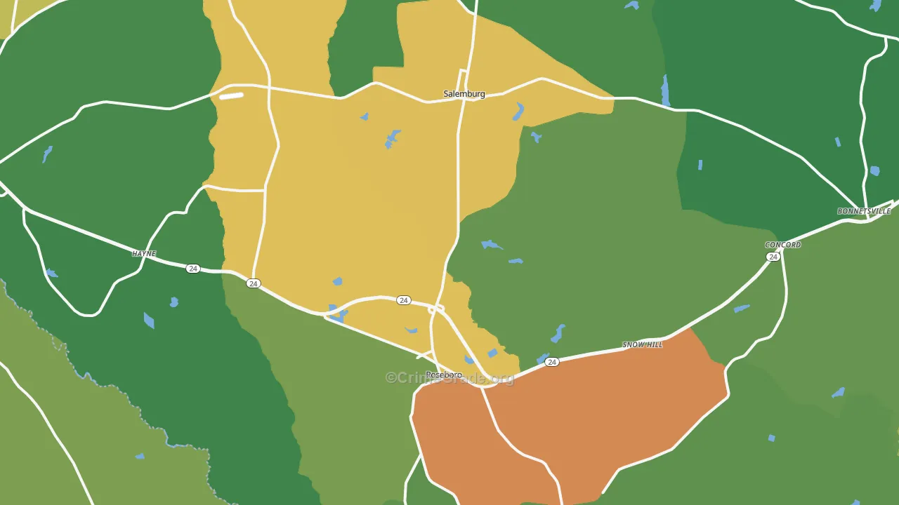 Roseboro, NC Map of Drug-Related Crime Rates
