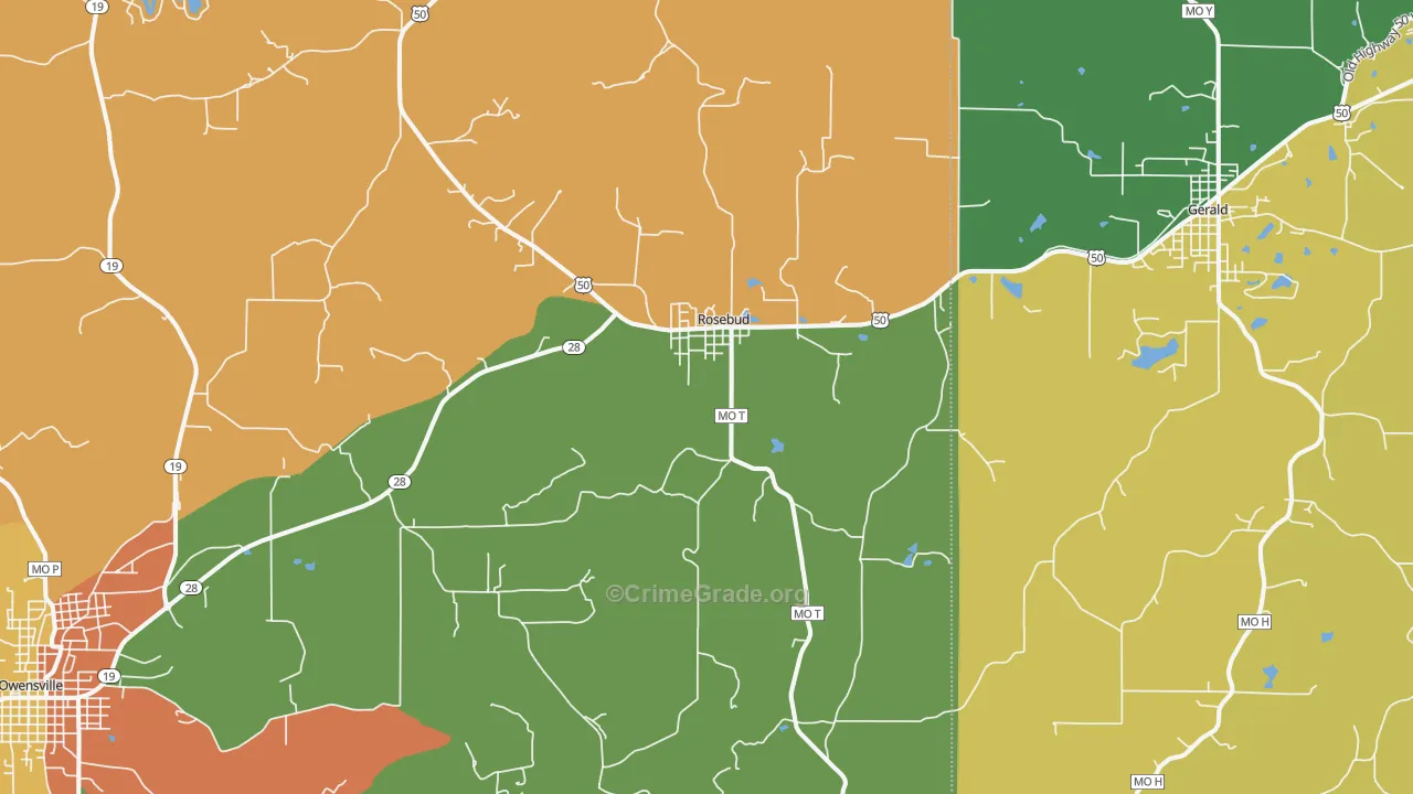 Rosebud, MO Map of Drug-Related Crime Rates