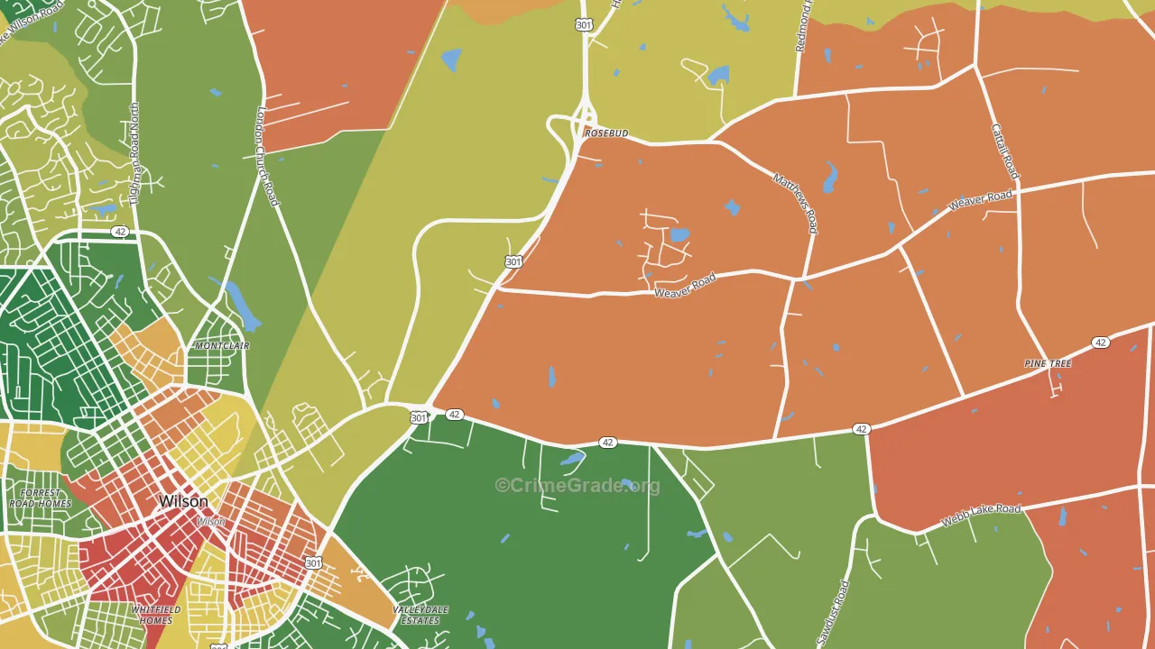 Rosebud, NC Map of Drug-Related Crime Rates