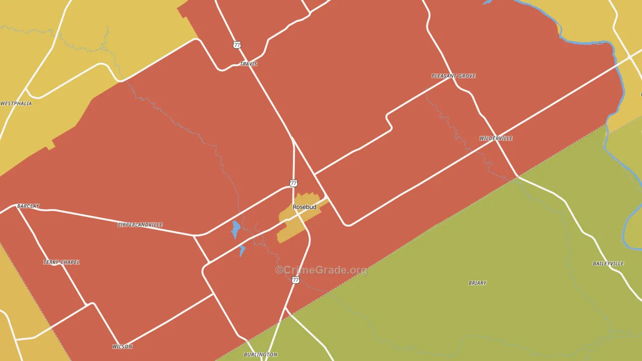 Rosebud, TX Map of Drug-Related Crime Rates