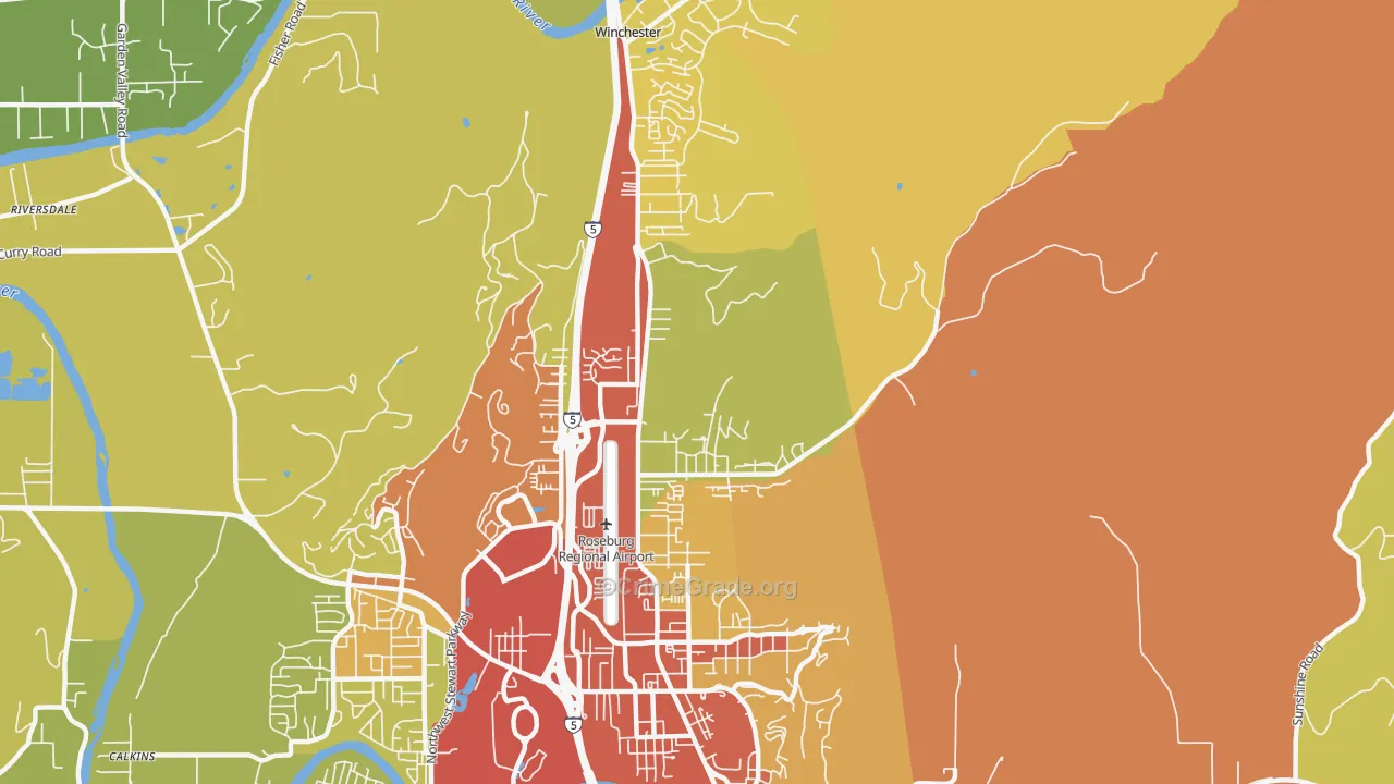Roseburg North, OR Map of Drug-Related Crime Rates