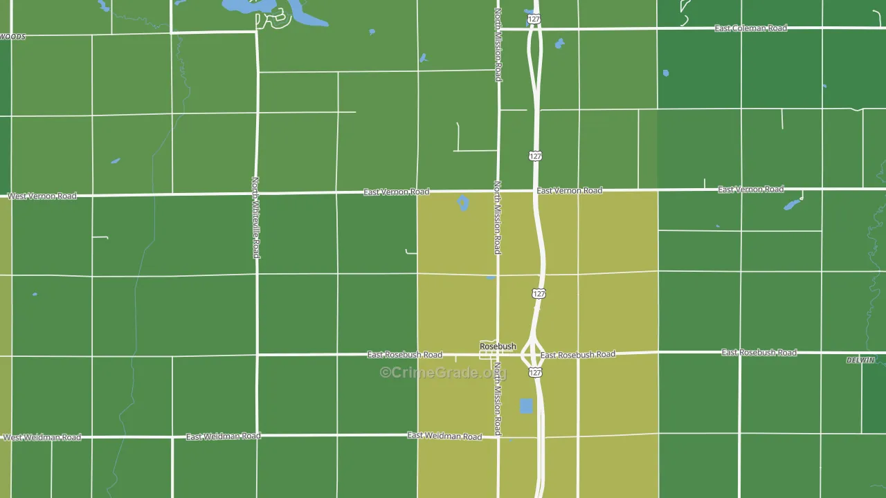 Rosebush, MI Map of Drug-Related Crime Rates