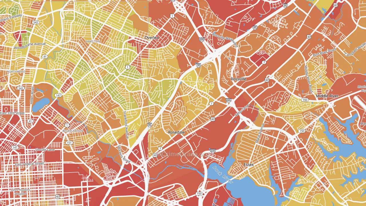 Rosedale, MD Map of Drug-Related Crime Rates